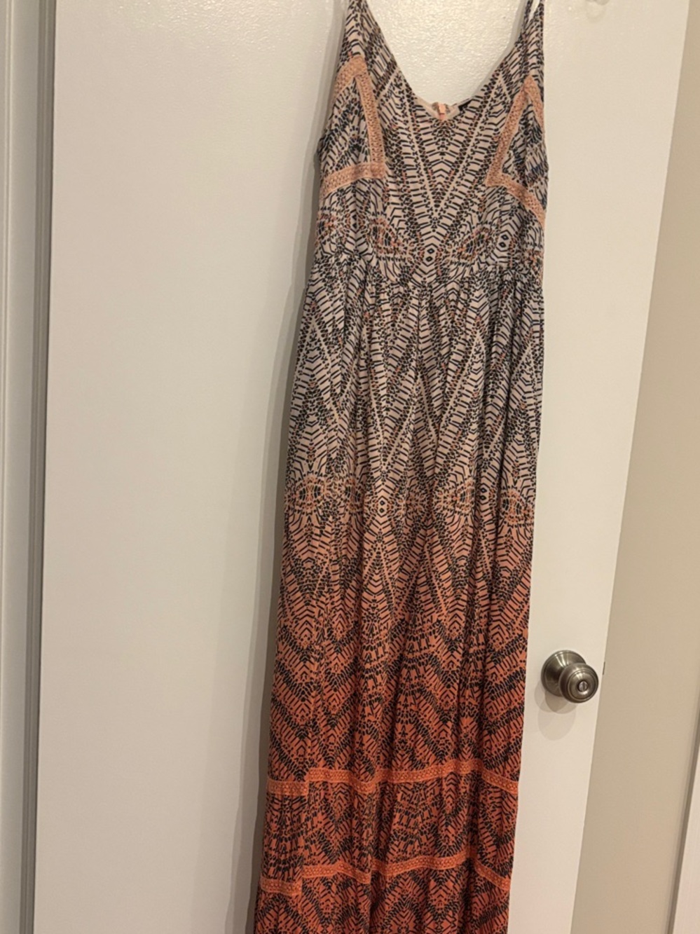 Orange Ombre Tribal Print Maxi Dress - Women's Spaghetti Strap